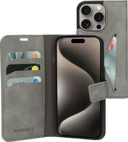 Mobiparts iPhone 15 Pro - Classic Wallet Case - Ruimte voor pasjes - Granite Grey