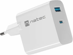 Natec Ribera GaN - Oplader 65W - 2x USB (Type A en C) - Wit