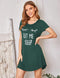 katoenen nachthemd voor dames, bedrukt, korte mouwen, ronde hals, slaap-T-shirt, nachtkleding, M