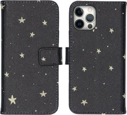 iMoshion Hoesje Geschikt voor iPhone 12 / 12 Pro Hoesje Met Pasjeshouder - iMoshion Design Softcase Bookcase - Goud / Zwart / Stars Gold