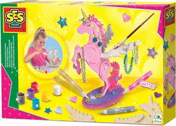 SES - Unicorn sieradenstandaard - houten onderdelen - met 6 kleuren verf, penseel en (glitter)lijm - makkelijk uitwasbaar - Unicorn Knutselen