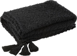 J-Line - Plaid Kwasten Katoen Zwart - 180x130x1cm