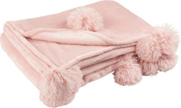 J-Line Plaid Pompom - fleece deken - polyester - zachtroze - 170 x 130 cm - woonaccessoires