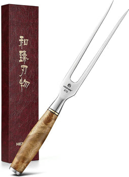 HEZHEN B30 - Vleesvork - Handvat van Plataanhout - Totale lengte 30 cm