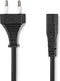 Nedis Stroomkabel - Euro Male - IEC-320-C1 - Recht - Recht - Vernikkeld - 2.00 m - Gekruld - PVC - Zwart - Label