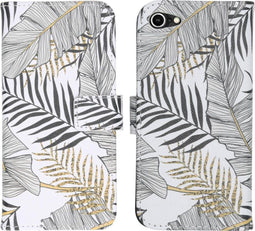 iMoshion Hoesje Geschikt voor iPhone SE (2022) / SE (2020) / 8 / 7 Hoesje Met Pasjeshouder - iMoshion Design Softcase Bookcase - Wit / Zwart / Goud / Glamour Botanic