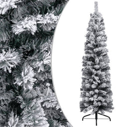 vidaXL - Kunstkerstboom - met - sneeuw - smal - 120 - cm - PVC - groen