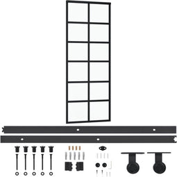 vidaXL - Schuifdeur - met - beslag - 76x205 - cm - aluminium - en - ESG-glas