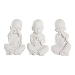 Decoratieve figuren DKD Home Decor 24 x 22 x 39 cm Wit Monnik Orientaals (3 Onderdelen)