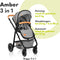 Lionelo Amber - 3in1 Kinderwagen - Reiswieg Buggy Autostoel - ADAC getest - Geveerde luchtbanden - Steen Grijs