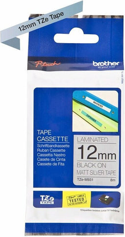 TZ-M931 12mm - black on silver mat - laminated (8m)