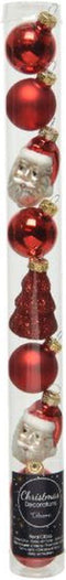 9 Glazen kerstballen en figuren mix kerstrood