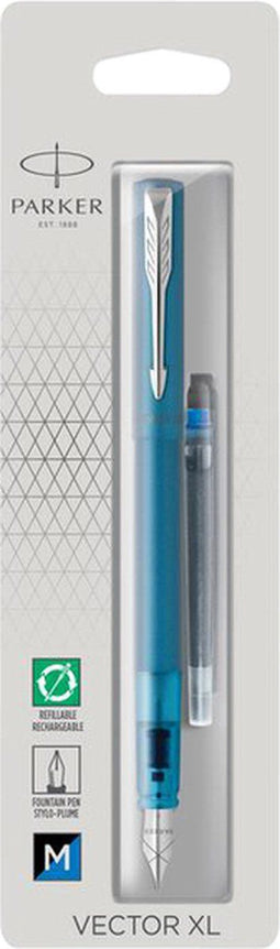 Parker Vector XL vulpen | metallic groenblauwe lak op messing met chroom detail | medium penpunt met blauwe inkt navulling