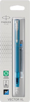 Parker Vector XL vulpen | metallic groenblauwe lak op messing met chroom detail | medium penpunt met blauwe inkt navulling