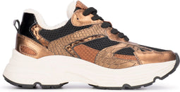 PS Poelman Tokio - Dames sneakers - Vetersluiting chunky zool 4.5 cm - Brons