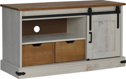 vidaXL - Tv-meubel - HALDEN - met - schuifdeur - wit - 110x40x60 - cm - massief - hout