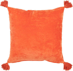 J-Line kussen Vierkant Bloemen + Kwastjes - fluweel - oranje