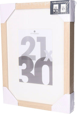 Fotolijst Houtkleurig Glas - 21 X 30 CM - Posterlijst A4 - Wissellijst met passe partout van 12x17 cm