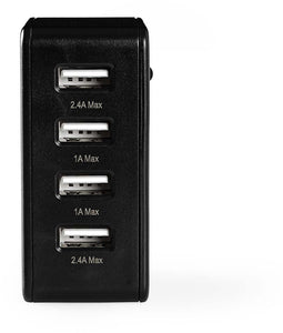 Nedis WCHAU481ABK - USB-wandlader - 4 poorten 2,4 A zwart