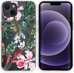 iMoshion Hoesje Geschikt voor iPhone 13 Hoesje Siliconen - iMoshion Design hoesje - Groen / Roze / Tropical Jungle