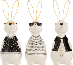 J-Line figuur Konijn Max - keramiek - large - 3 stuks - paasdecoratie