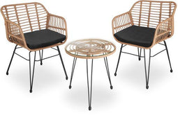 tectake® Molfetta - Tuinset - 3-delige Wicker Zitgroep - 2 Personen - Weerbestendig - Naturel (2 stuks)