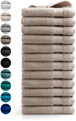 DoubleDry Handdoeken Set 50 x 100 cm - 12 stuks - 100% zacht katoen 500 g/m2 - 12x Beige Taupe