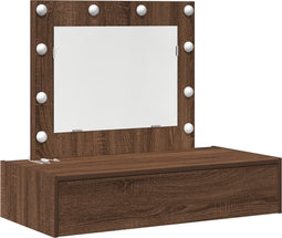 vidaXL - Make-Up - Tafel - met - LED - Verlichting - en - Wandplank - - - Bruin - Eiken