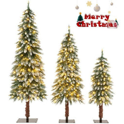 Kunstkerstbomen Set van 3 - Besneeuwd - 129/231/369 PVC-takken - 50/100/150 Warmwitte LED's (set van 3)