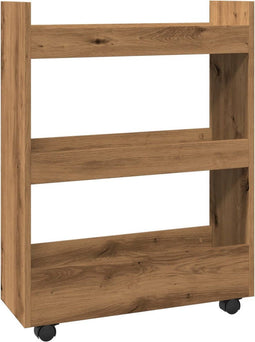 vidaXL - Opbergtrolley - smal - 3-laags - bewerkt - hout - artisanaal - eikenkleurig