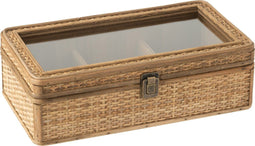 J-Line doos rechthoek 6 compartimenten - rotan/glas - naturel