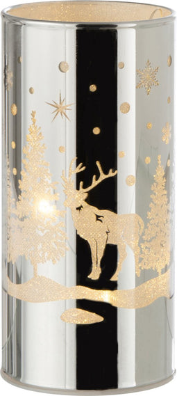 J-Line Decoratie Cilinder Led Glas Winter Zilver Medium