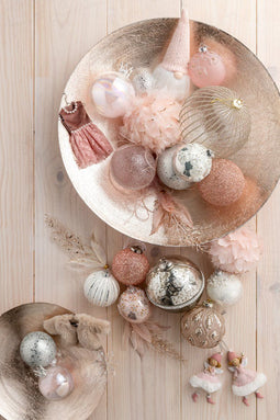 J-Line kerstbal Kroon Pluim - glas - lichtroze - small - doos van 6