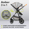 Lionelo Amber - 3in1 Kinderwagen - Reiswieg Buggy Autostoel - ADAC getest - Geveerde luchtbanden - Steen Grijs
