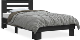 vidaXL - Bedframe - bewerkt - hout - en - metaal - zwart - 90x190 - cm