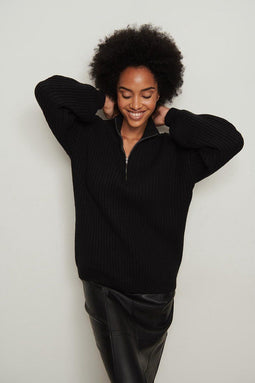 NA-KD - High Neck Zipped Knitted Dames Trui - Oversized - Zwart - Maat XS