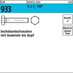 DIN 933 - Sechskantschraube VG M12x120 - Edelstahl A2 70 - blank