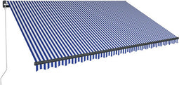 vidaXL - Luifel - handmatig - uittrekbaar - met - LED - 500x300 - cm - blauw - en - wit