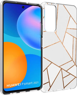 iMoshion Hoesje Geschikt voor Huawei P Smart (2021) Hoesje Siliconen - iMoshion Design hoesje - Wit / Meerkleurig / Goud / White Graphic