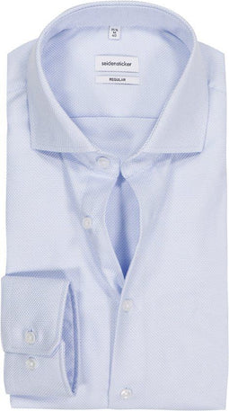Seidensticker regular fit overhemd - mouwlengte 7 - structuur - blauw - Strijkvrij - maat 44
