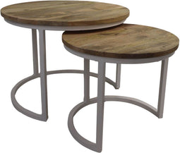 HSM Collection Salontafel Ronin Set van 2 Naturel/Wit Mangohout/Metaal