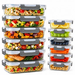 Five Stars® Glazen Vershoudbakjes - Set van 12 - Luchtdicht - 1040 ml & 370 ml (12 stuks)