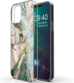 iMoshion Hoesje Geschikt voor iPhone 12 Pro / 12 Hoesje Siliconen - iMoshion Design hoesje - Wit / Zwart / Shattered Beige Marble