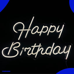Neon Lamp - Happy Birthday Warm Wit - Restaurant - Dimbaar - Incl. Ophanghaakjes - Neon Sign - Neon Verlichting - Neon Led Lamp - Wandlamp