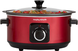 Morphy Richards Slowcooker 3.5 Liter - 460014, 163 W, Draaiknop, Zwart, Rood, Glas