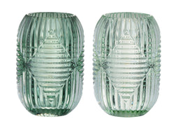 J-Line theelichthouder Hoog Lijnen - glas - muntgroen - 2 stusk