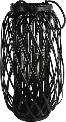 Windlicht rotan - windlicht zwart 50 cm - set van 2