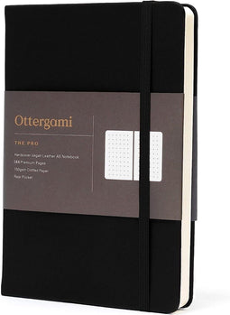 Ottergami Notitieboek A5 - Bullet Journal met Puntjes - 144 pagina's - Vegan Lederen Kaft Zwart - Hardcover