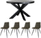 Home67 Set - Eettafel Bob Zwart Mangohout ø130 cm + 4 x Eetkamerstoel Galgary - Army Green