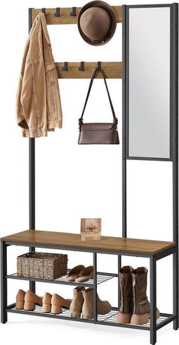 O'DADDY® Garderoberek - Kapstok - Schoenrek - Spiegel - Vintage Look - Zwart en bruin